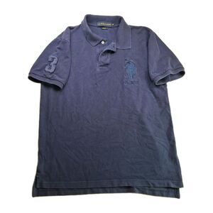 Polo Ralph Lauren Sz M Big Pony #3 Polo Shirt Men's Navy Blue Short Sleeve